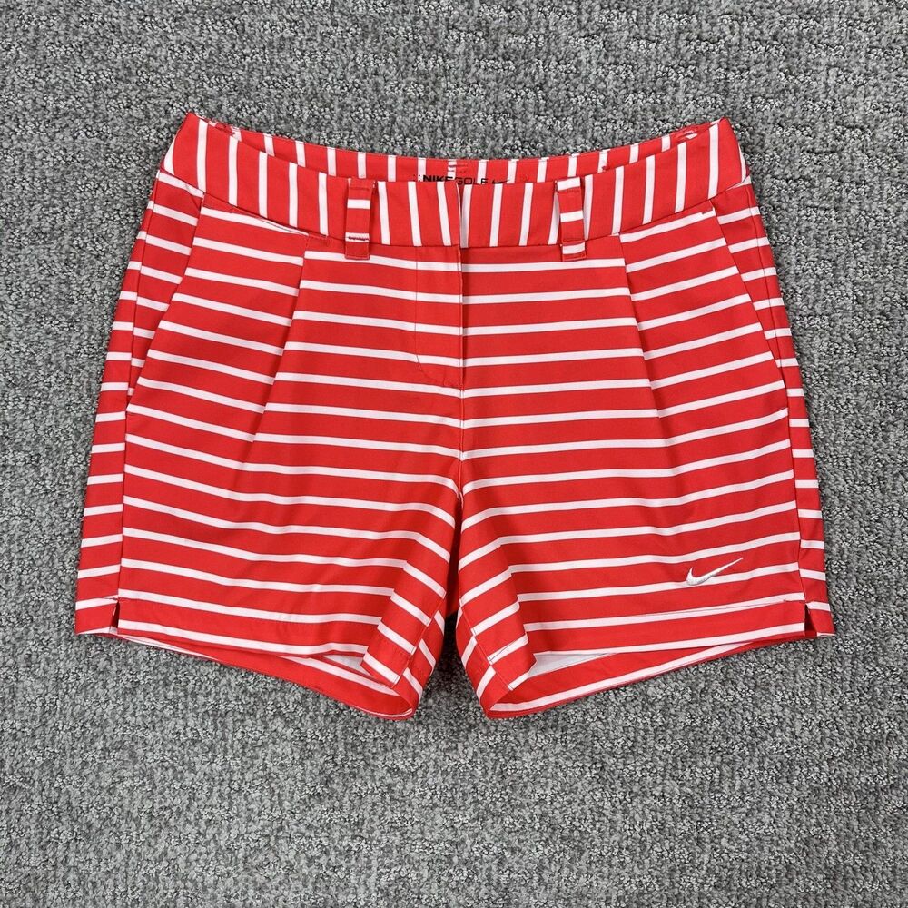 Nike Golf Shorts Womens 0 Red White Striped Dri FIT Pockets Lightweight Stretch